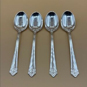 1847 Rogers Bros (IS) Her Majesty - Four Oval Soup/Dessert Spoon #1
